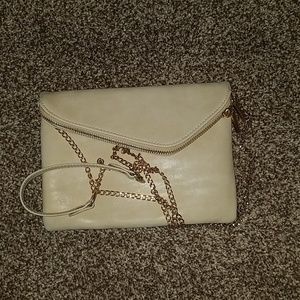 Clutch with removable gold chain straps